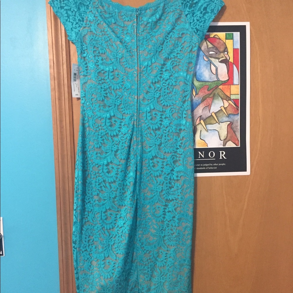 NWT Bisou Turquoise Lace Sheath Dress - Picture 2 of 5